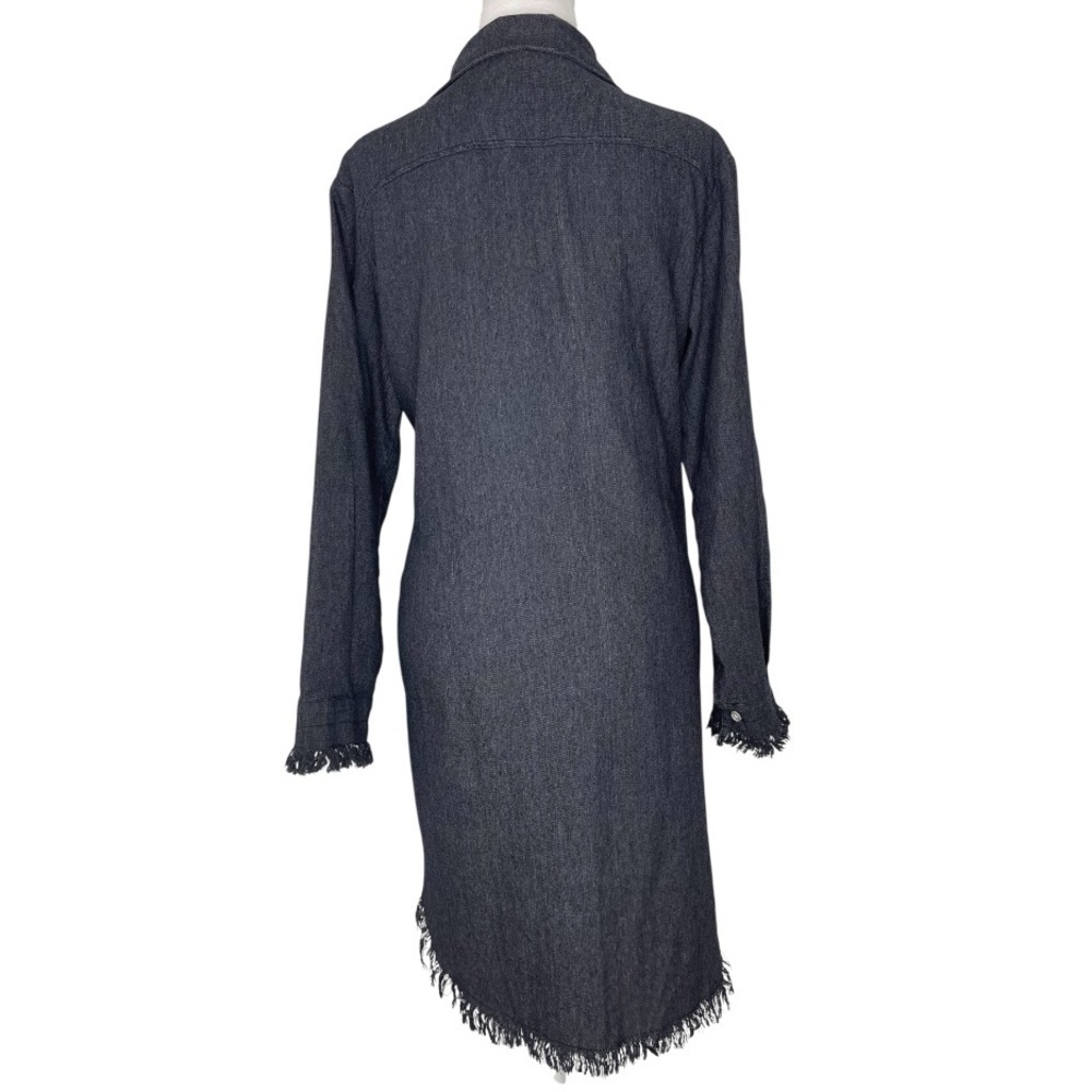 NWT Francis Cabrel Gray Denim Long Sleeve Frayed Hem Button Front Dress Size Sm - Picture 3 of 13